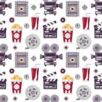 Cinema seamless pattern. Could be used for web site, banner, invitation, wallpaper, wrapping paper, corporative design. Vector illustration isolated on white.