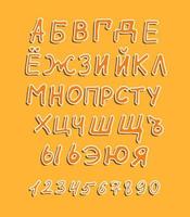 Russian alphabet font colorful text letters and numbers abc for kids education doodle hand drawn template vector