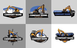 excavator heavy vehicle logo set vector