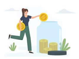 Young woman saving money illustration vector