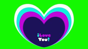 animiertes popup ich liebe dich text in retro farbe mit greenscreen hintergrund. geeignet für Valentinsveranstaltungen. video