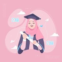 cute islamic hijab girl graduation illustration background vector