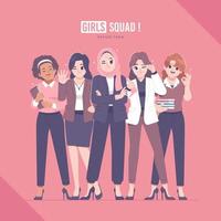 office girl squad cartoon character vector illustration