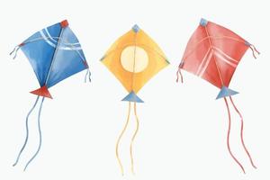 Set of kites in watercolor style vector