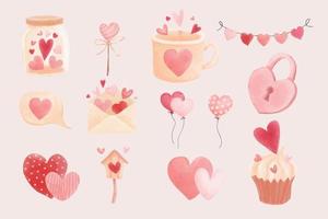 Watercolor valentines day elements vector