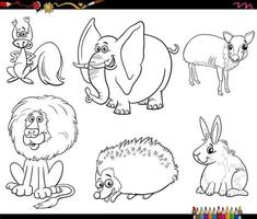 cartoon funny animals characters set coloring book page vector