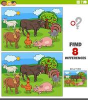 diferencias tarea educativa con animales de granja de dibujos animados vector