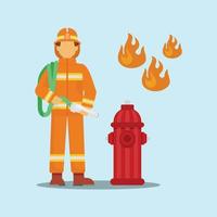 The fireman prepare fire equipment before fire fighter. Uniform Official. Vector colorful illustration.