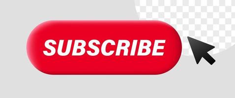 3d subscribe button in red colours with black arrow. Subscribe vector illustrations.