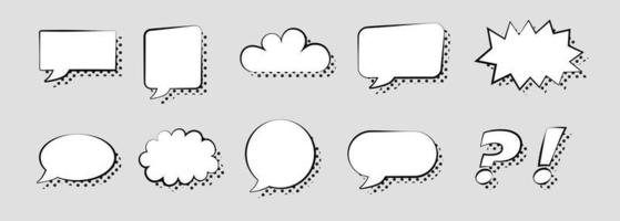 Speech bubbles collection in comic style. Set of speech bubbles with halftone shadows. vector