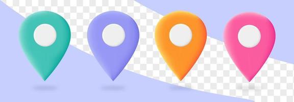 Set of modern 3d pin illustrations. Map location pointer. Navigation icon for web, banner, logo or badge. vector