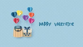 Origami made hot air balloon in a heart shape. vector