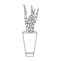 House plant in pot or planter. Potted plant in linear drawing style. Vector illustration isolated on white background