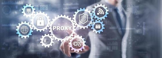 Proxy. Network administrator access the proxy server. Technology concept photo