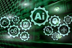 Artificial intelligence hi-tech business technologies concept. Futuristic server room background. AI photo