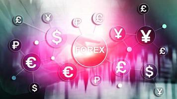 Forex trading currency exchange business finance diagrams dollar euro icons on blurred background photo