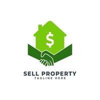 Handshake Logo Design and House Icon with Dollar Sticker for Property Buying and Selling Business Symbol vector