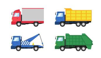 Set of heavy duty trucks. Vector flat style illustration