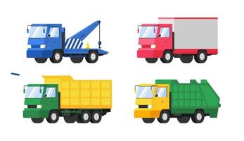 Set of heavy duty trucks. Vector flat style illustration