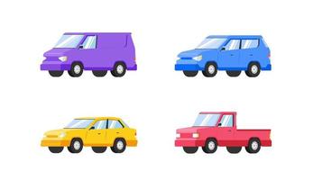 colección de coches. ilustración vectorial en estilo plano. concepto de transporte aislado sobre fondo blanco. conjunto de diferentes modelos de coches vector