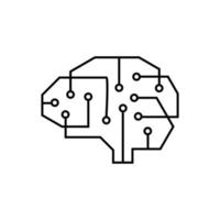 Vector printed circuit board human brain icon. Concept illustration of cpu in computer system. artificial intelligence