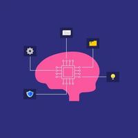 Brain with digital circuit and programmer. Machine learning, artificial intelligence, digital brain and artificial thinking process concepts vector