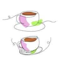 Continuous Single Line Cup of hot drink with Steam Isolated on White background. Vector Hand drawing for poster and greeting cards.