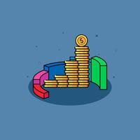 Financial growth chart with coin stack illustration vector