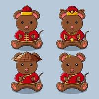 Cute mouse in Chinese traditional costume collection illustration vector