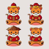 Cute tiger in Chinese traditional costume collection illustration vector