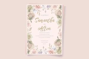 Wedding invitation template with rose flower design vector