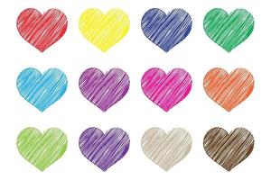 Set of colorful hand drawn hearts vector