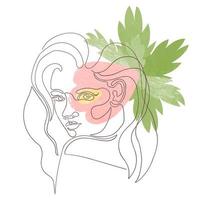 Outline illustration of woman face on floral background vector