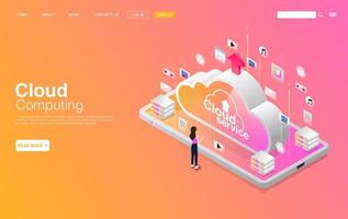 Cloud Computing Services and Technology. Data Storage. Landing Page Template. Vector EPS 10