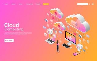 Cloud Computing Services and Technology. Data Storage. Landing Page Template. Vector EPS 10