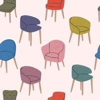 Colorful Seamless Pattern with Illustrations of Modern Comfortable Armchairs vector