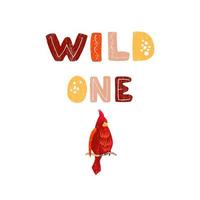 Wild one - fun hand drawn nursery poster with lettering vector