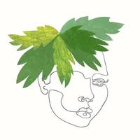 Outline illustration of woman face with exotic leaves vector