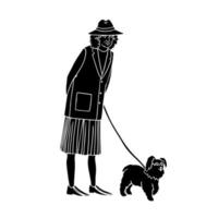 Old woman walking with dog vector
