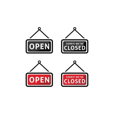 A business sign that says 'Open and Sorry We're closed' icon vector