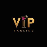 VIP club cafe bar label combination martini glass luxury logo design vector