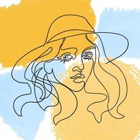 Outline illustration of woman in hat vector