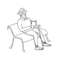 Cute old man sitting on a Park bench reading a book vector