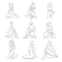 Vector set with outline illustrations of woman body
