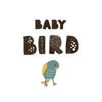 bird and hand drawn lettering - Baby bird. vector