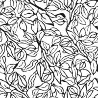 Seamless black and white pattern with foliage and plants vector