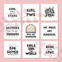 Vector set with fun hand drawn nursery posters with lettering for little girls