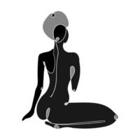 Black and white illustration of woman body nude silhouette vector