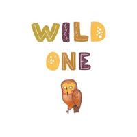 Wild one - fun hand drawn nursery poster with lettering vector