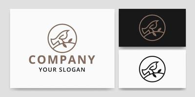 Simple Circle Line Bird Logo and Branch Logo Design vector